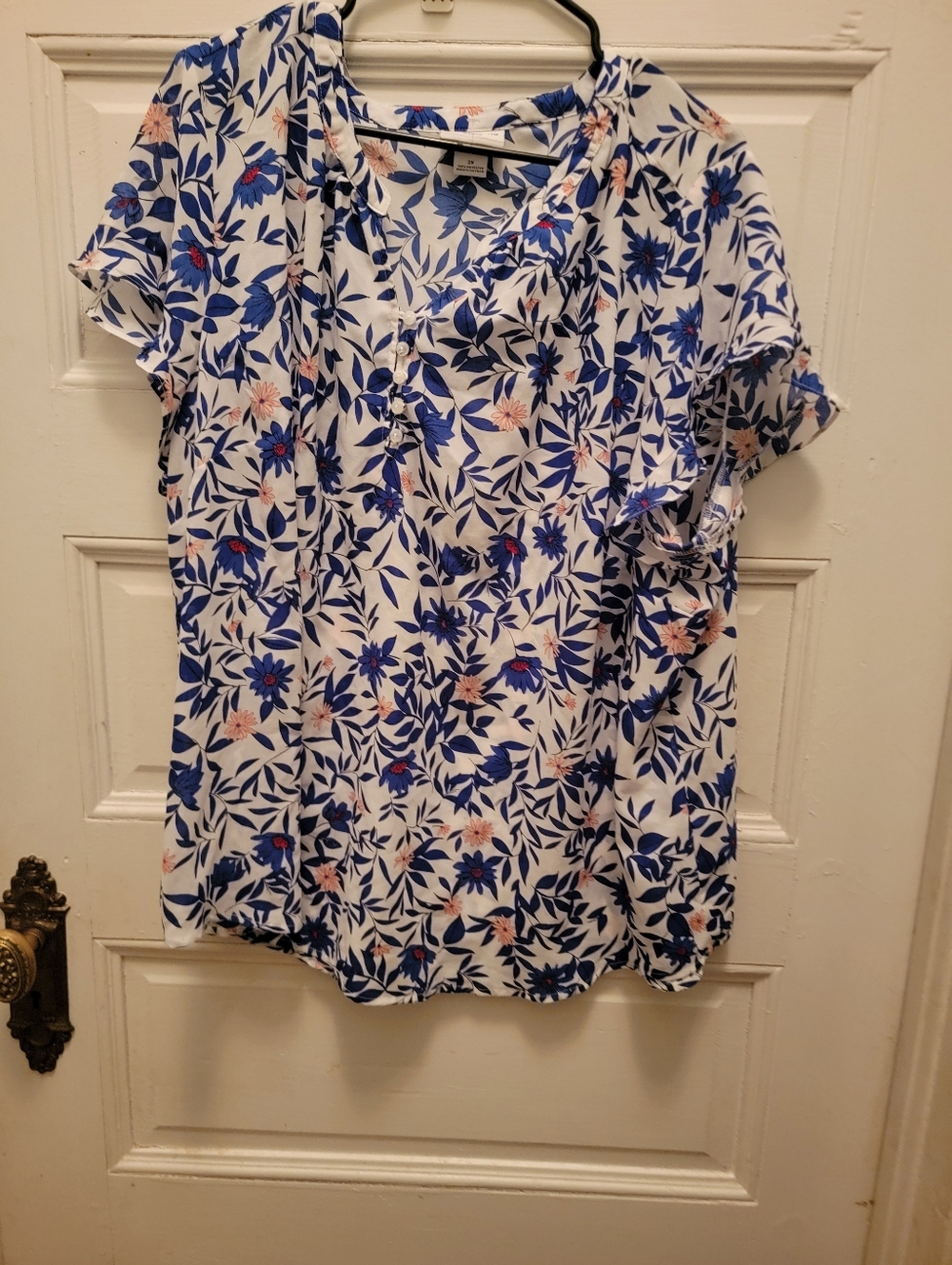 Talbots White Blouse with Blue & Pink Floral Print 2X
